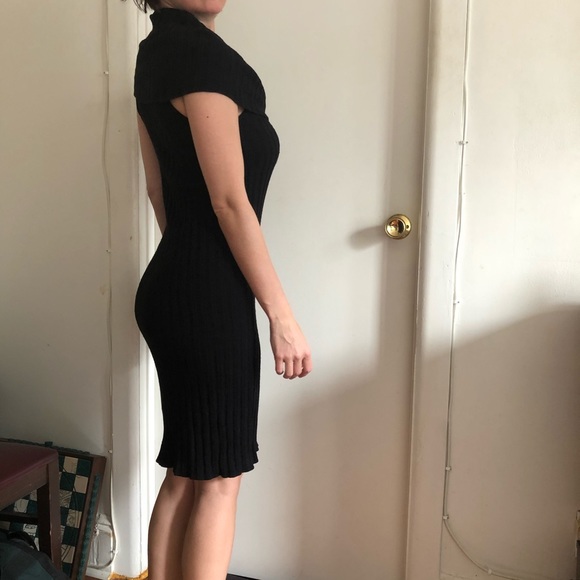 ❤️Unique Black Ribbed Sleeveless Midi Dress Knit M - Picture 5 of 7